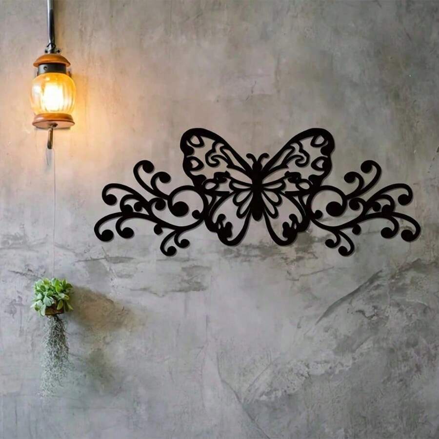 CIF BUY 1 pieza Decoración de pared con logo de mariposa, silueta de mariposa de metal forjado, decoración de jardín, decoración de habitación, decoración de pared, colgante de pared de metal. También adecuado para balcones, terrazas y guarderías. Puede agregar un toque de elegancia a estas áreas.