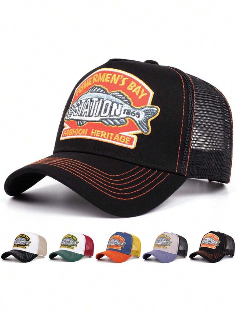 1pc Men's Hat Cartoon Embroidery Multi-Color Summer Shade Casual Fashion Daily Accessories, Unisex, Good Gift, Travel, Outdoor, Vacation, Seaside, Beach, Running