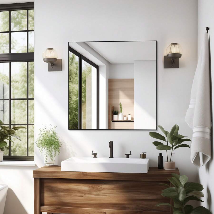 BEAUTME Bathroom Wall Mirror, Multiple Sizes Available, Black Bathroom Mirror, Aluminum Frame & Right Angle Rectangular Mirror, Vanity Mirror For Bathroom, Decorative Wall Mounted Mirror Horizontal/Vertical