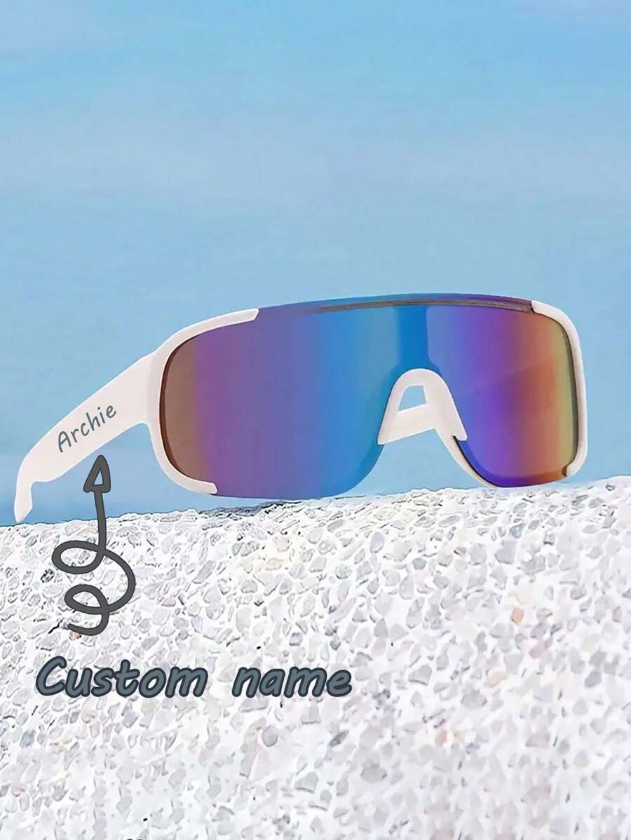 1PC Personalized Customization Fashion Kids' Sports Glasses, Oval Shape, White Color, PC Polycarbonate Frame And Lens, For Boys, Girls, Daily Decoration And Sports Play Back To School