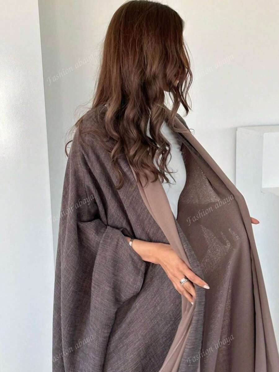 1 pezzo Abito cardigan da donna con maniche a pipistrello lunghe in lino, stile arabo retrò di Dubai, moda casual e larga, adatto per uso quotidiano, riunioni, kaftan modesto