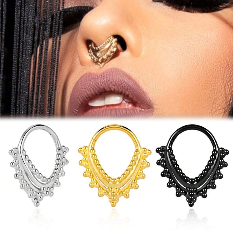 1 pieza Anillo de septum vintage y fresco de acero inoxidable 316L, joya de piercing para aro de nariz, arete de oreja y cartílago