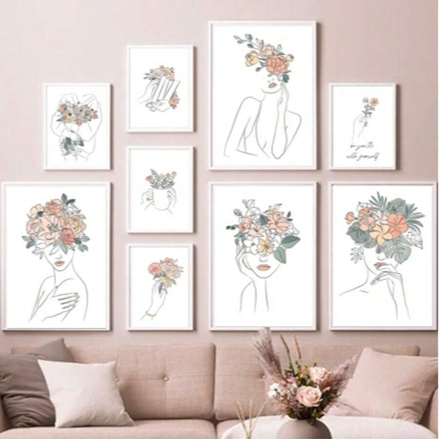 1/6PCS Optional Frame Posters Wall Arts Modern Abstract Minimalist Wall Art Posters Living Room Decor ,Wall Art With Frame