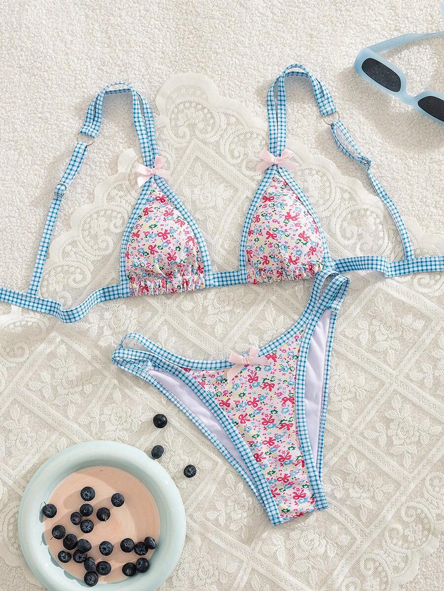 European&American Style Printed Beach Holiday Women 2pcs Bikini Set, Pushup Padded Separate Swimsuit
