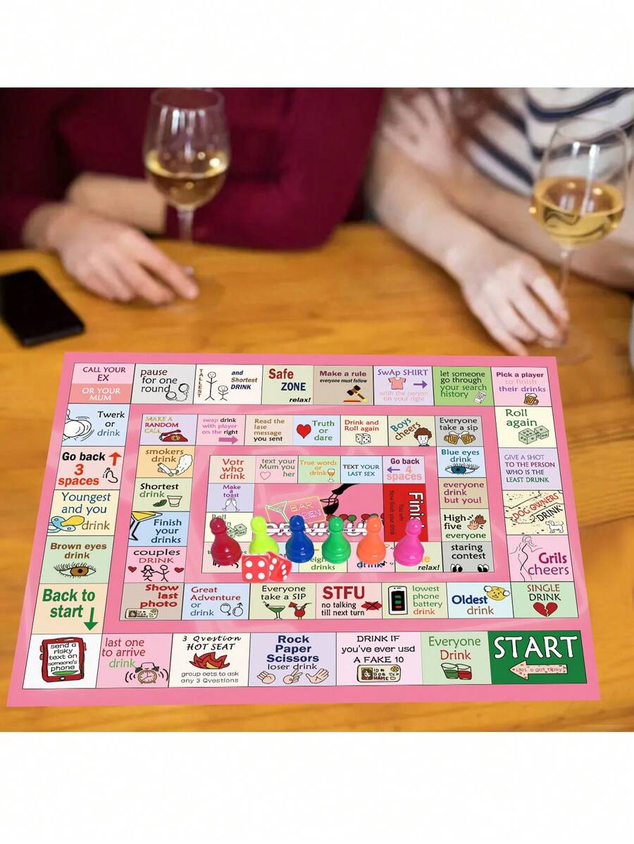 Adult Interactive Drinking Board Game - Fun Party Game For 2-6 Players, With 6 Colorful Game Pieces And 2 Red Dice, Suitable For Halloween, Christmas, Easter, Valentine's Day, Thanksgiving