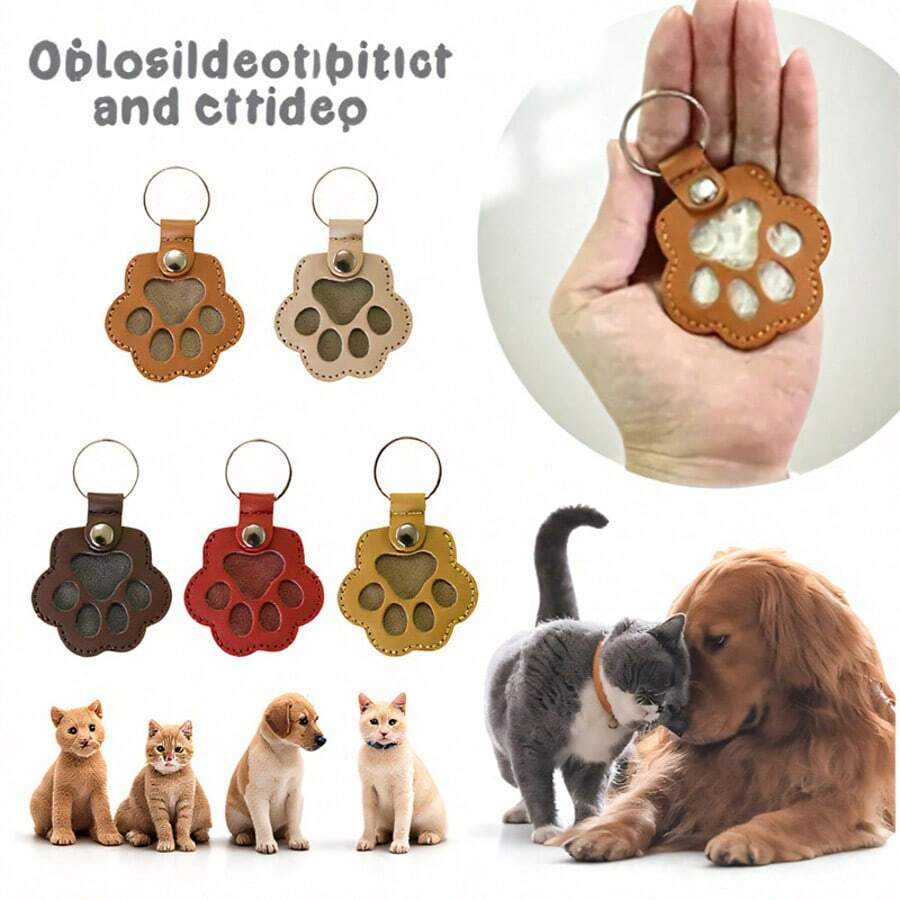 Cute Dog Paw Keychain, Cartoon Pet Hair Storage Leather Case Portable Pet Hair Memorial Keychain Pendant