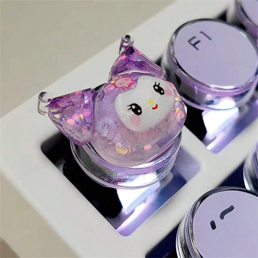 Sanrio Anime Sanrio Keycap Punk Crystal Keycaps Kuromi Theme Personalizowane fioletowe kropki Cute Cartoon Przezroczysty materiał ABS Mechaniczna klawiatura Cap na prezenty