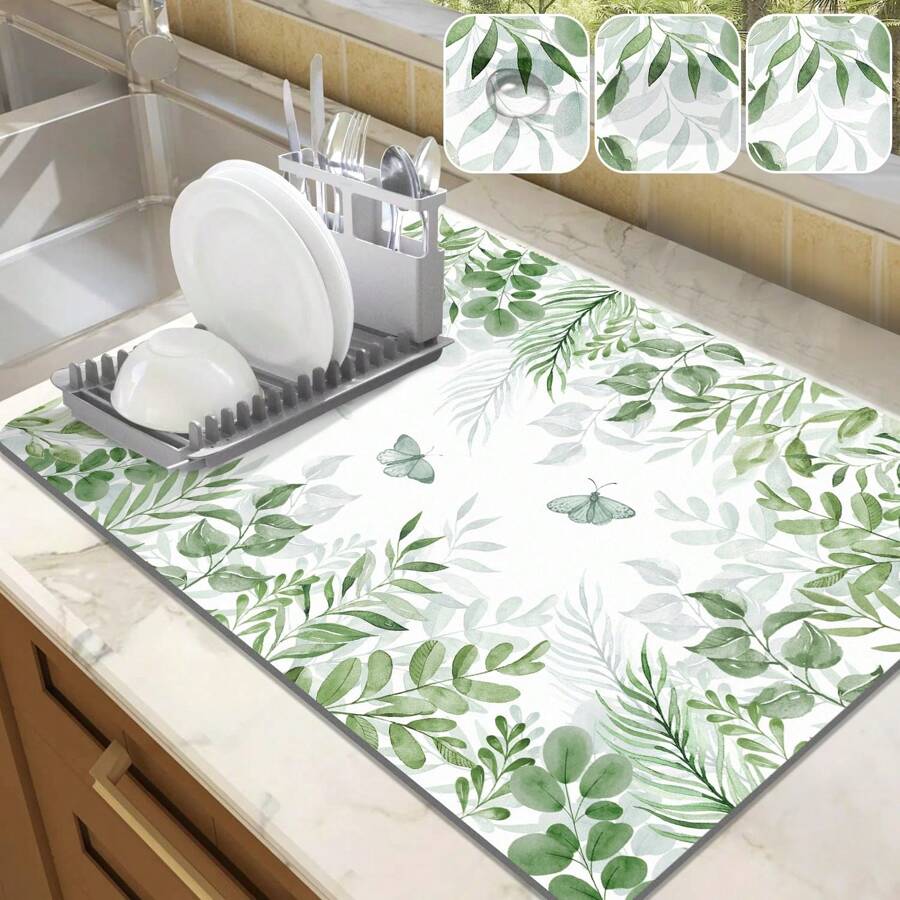 Dish Drying Mat For Kitchen Counter, Absorbent Coffee Bar Mat With Sunflowers, Vintage Floral Dish Drainer Rack Mats For Kitchen Counter Coffee Maker Coffee Pot Dining Room Decoration