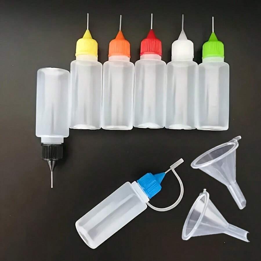 12pcs Precision Tip Applicator Bottles, 10 X 0.34 Fl Oz Needle Tip Glue Containers, 6 Random Colors, 2 Mini Funnels, For DIY Crafts, Painting, Ink, Acrylic Art - Durable Plastic Material, Craft Drawing, Glue Bottles