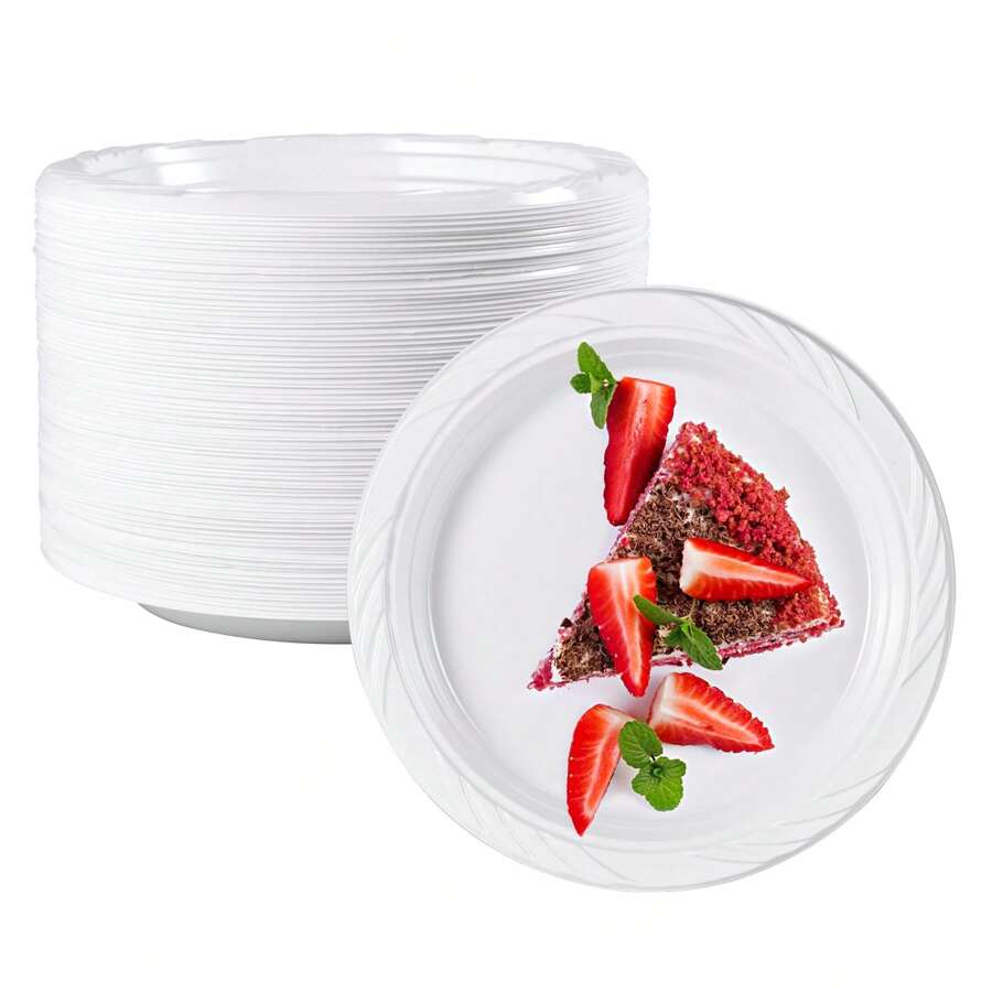 20pcs White Circular Plastic Tray, Disposable Set For Wedding Dresses And Weddings, Special Tray For Wedding Parties - Thick Used For Wedding Parties, Restaurants, Gatherings, Birthday Parties, Picnics, Camping, And Daily Use - Multiple Sizes