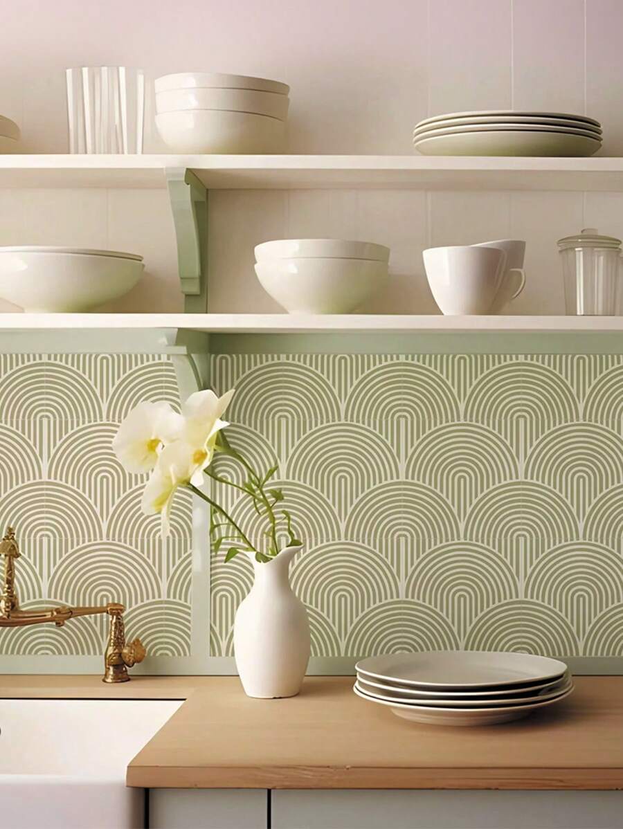 1 Set 10PCS-7.87X7.87in Midcentury Modern Warm/Fresh Sage Vintage Self Adhesive Vinyl Floor Tiles,Peel And Stick Floor Tile DIY Flooring For Kitchen Backsplash Decor Refresh Your Home