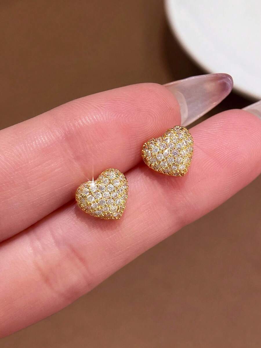1 par de Delicados y lujosos aretes de corazón brillante de plata de ley 925, sencillos y elegantes para mujer, regalos de joyería fina, regalos para fiestas de graduación, cumpleaños, citas
