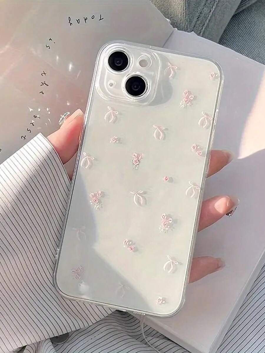 Bow-Knot 1pc Fashionable Bowknot Pattern Transparent Shockproof Thicken Protective Phone Case Covers Compatible With IPhone 16/16 Pro/16 Plus/16 Pro Max, IPhone 15 Pro Max, IPhone 16e, IPhone 15, IPhone 14, IPhone 13, Galaxy, Redmi