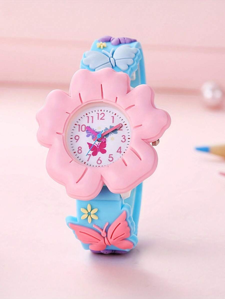 1pc Multi-Color 3D Butterfly Flower Quartz TPU Watch Straps And Case, Suitable For Daily Wear, Graduation Season, Birthdays, Holiday Gifts