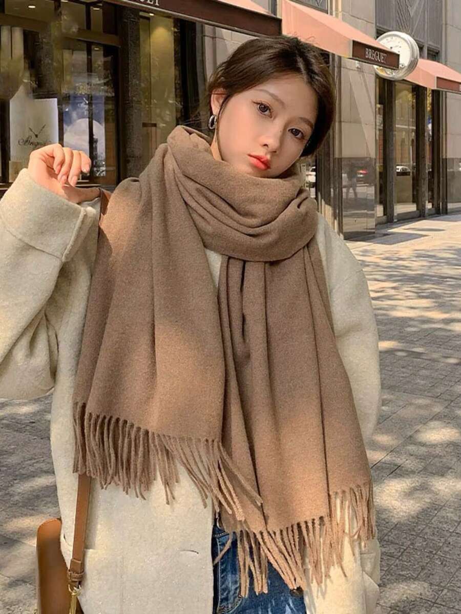 Cachecol Pashmina Lisa de poliester de 230g com franjas Presentes Quente