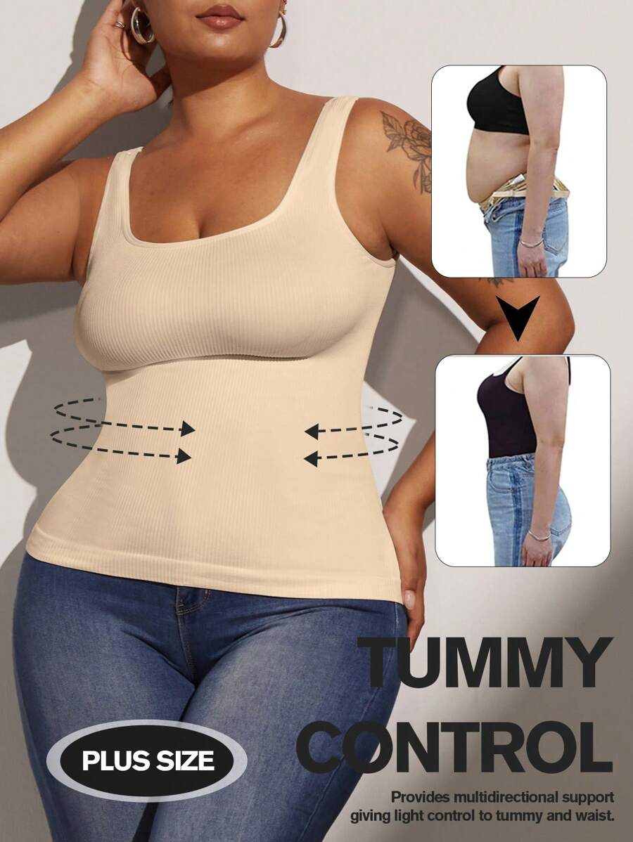 1 Peça Top Modelador sem Costura Preto Plus Size para Controle da Barriga Feminino, Levemente Esculpido, Cintura Modeladora Fina e Afunilada, Shapewear para Achatamento da Barriga