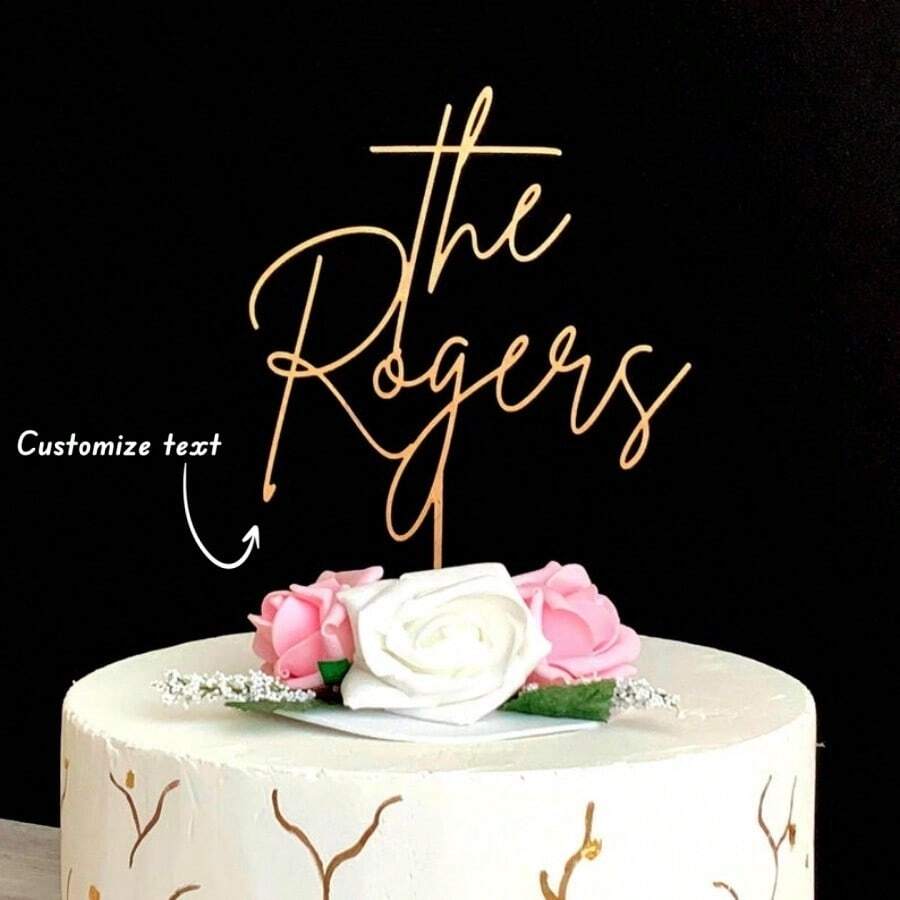 1 pieza Decoración personalizada para pastel de boda de madera, Tóper de pastel personalizado Sr. y Sra. con fuente de caligrafía manuscrita del apellido, Adorno rústico para pastel
