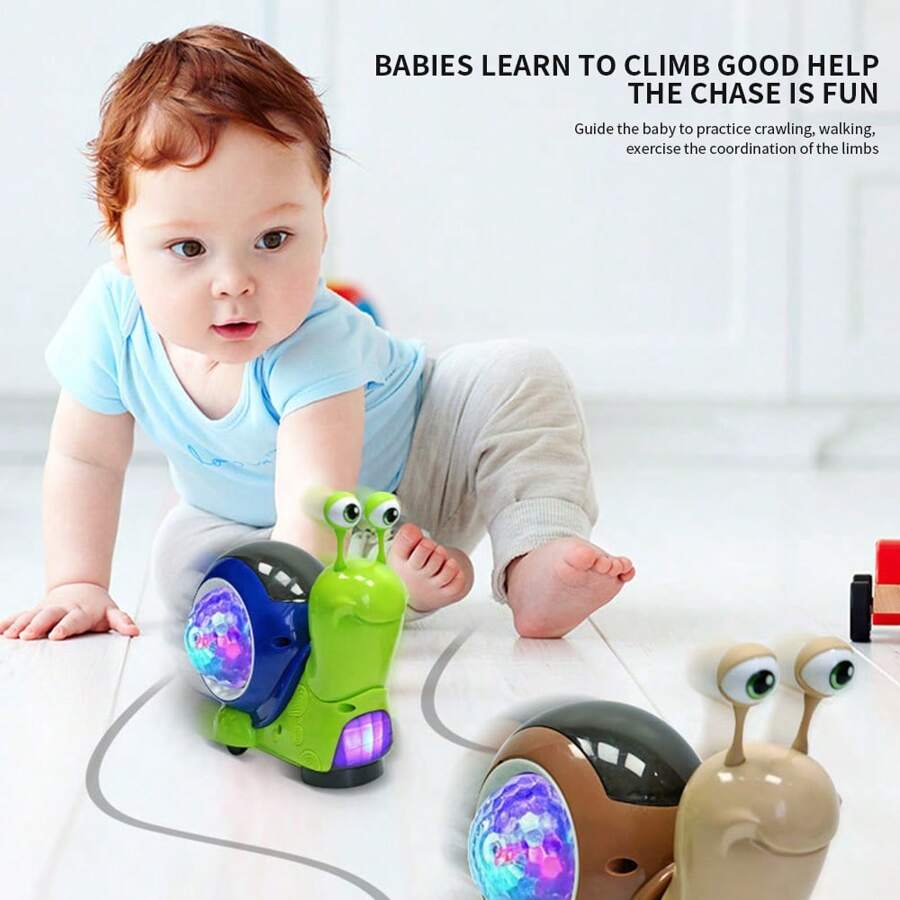 Caracol giratorio motorizado con luz - Juguete electrónico interactivo para niños - Con luces LED y música - Proyección de iluminación y sonido - Reptación para bebés - Apto para niños y niñas