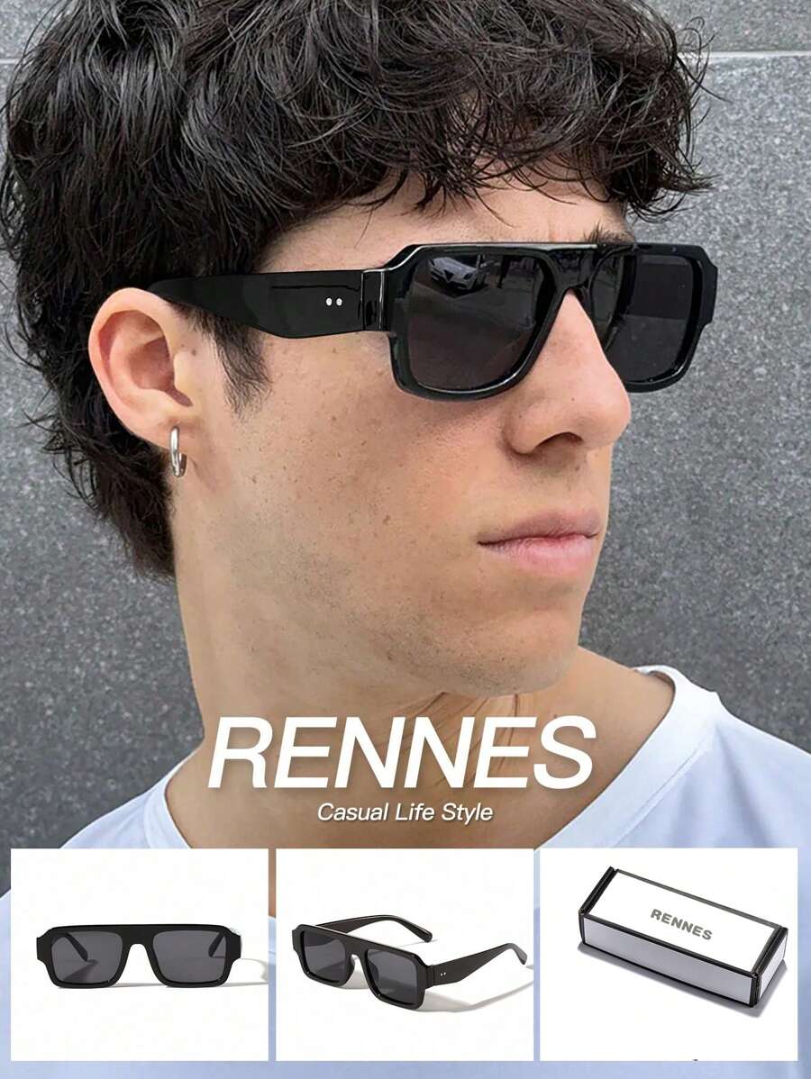 1 pièce Lunettes de mode avec monture noire rectangulaire, style décontracté pour homme. Convient pour les activités de plein air