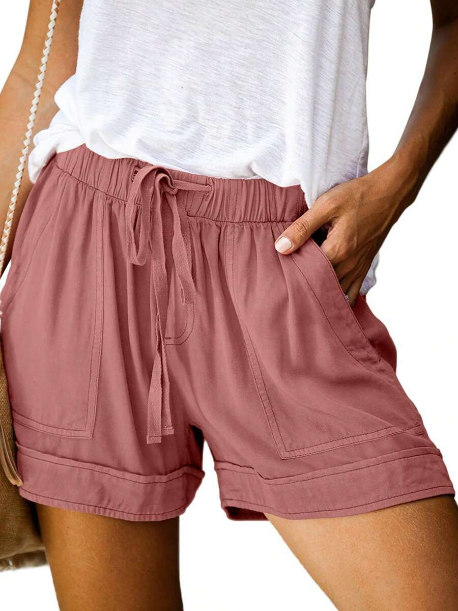 Women Casual Shorts Drawstring Comfy Elastic Waist Pant Summer Pull On Short With Pockets