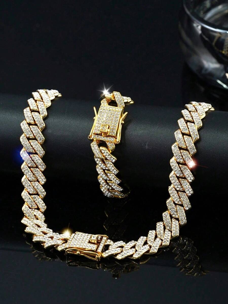 1 pieza Conjunto de collar y pulsera de eslabones cubanos estilo Miami pesado para hombres, estilo hip-hop, collar de múltiples tamaños, joyería de rapero de moda callejera, regalo