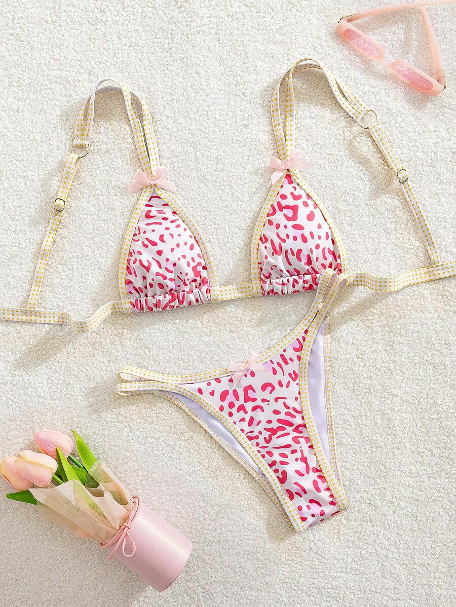 European And American Fashion Multi-Color Printed Push-Up Bikini Set With Halter, Vacation Beach Swimwear