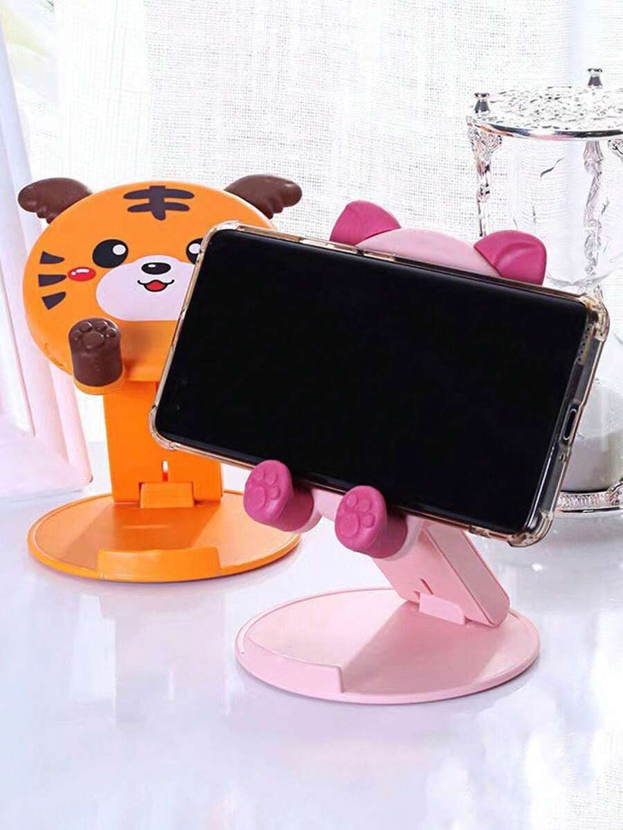 1pc Cute Cartoon Mobile Phone Holder, Rotatable Portable Foldable Desktop Slouchy Bracket For Tablet, Live Streaming Stand