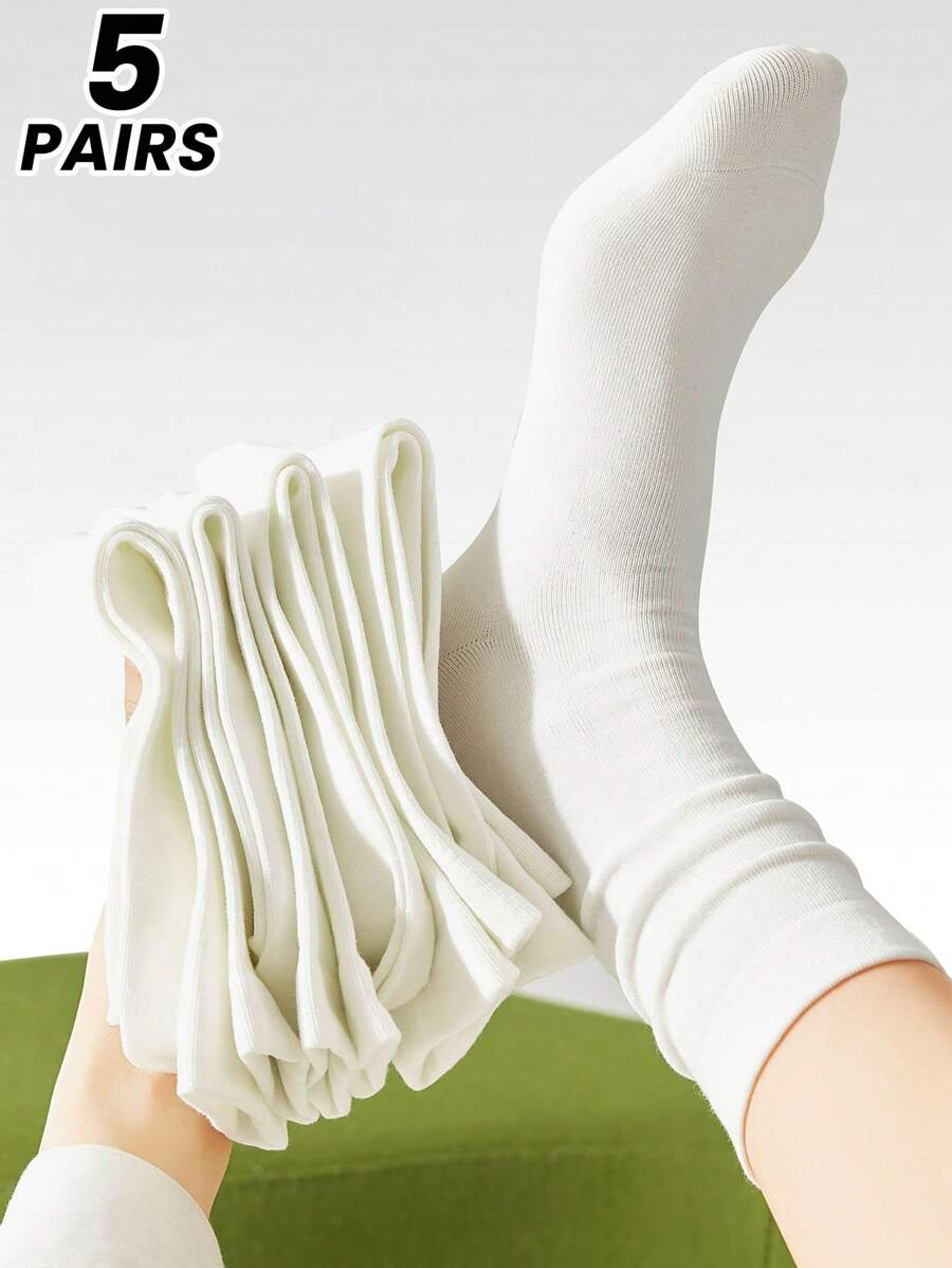 1/3/5 Pairs Women Summer Thin Mid-Calf Odor-Resistant Lounge Socks, New Style White Boneless Ruffle Tube Socks