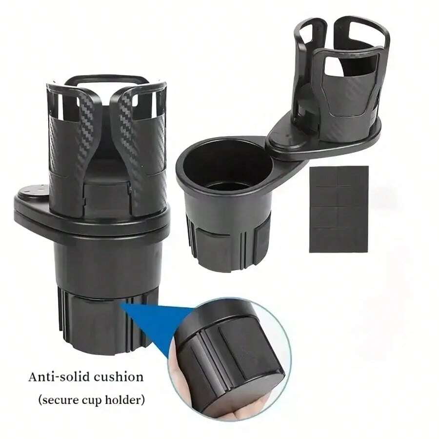 1 Pc 360 Degree Rotating Car Cup Holder, Multi-Functional 4 In 1 Adjustable Double Cup Holder With Sponge Pad