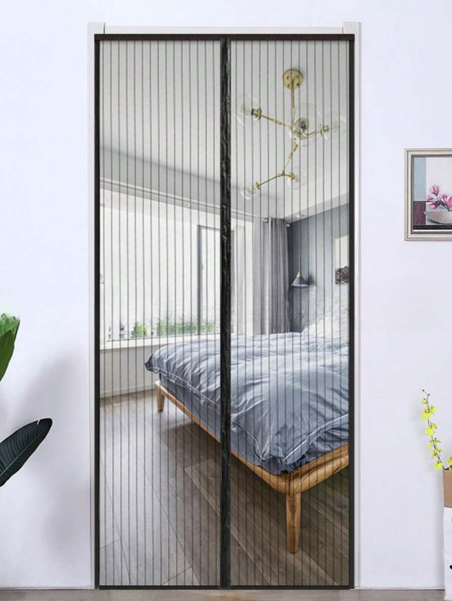 1pc Summer Anti-Mosquito Magnetic Door Curtain, Static Silent Striped Door Curtain For Home Use