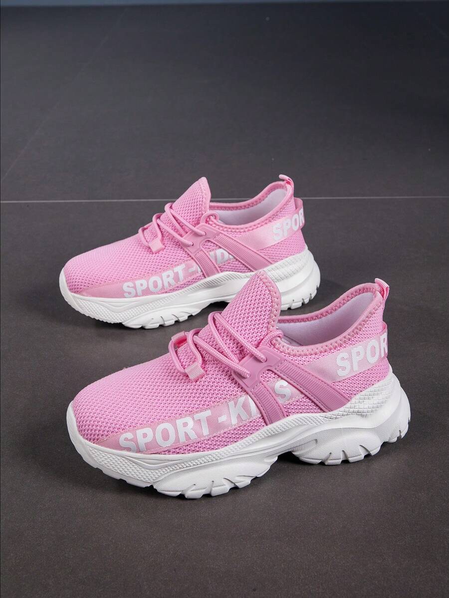 1 Par de Sapatos Esportivos Casuais Respiráveis com Malha e Antiderrapantes Confortáveis com Letras em Inglês para Crianças, Adequado para o Verão