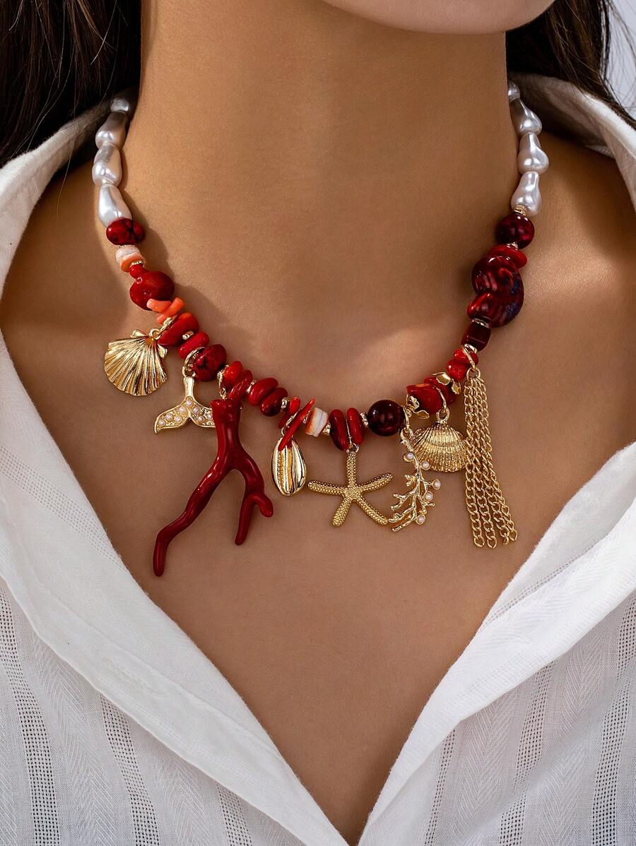 1 st. Zomer Croal Ketting Schelp Zeester Zee Leven Charm Kettingen Strand Boho Sieraden Accessoires Voor Vrouwen