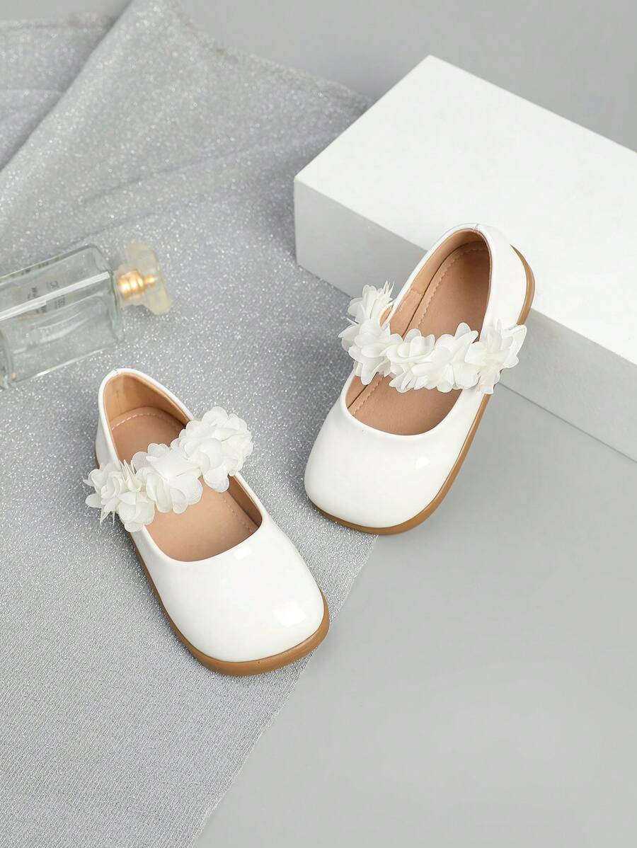 Girls 3D Floral Decor Flat Shoes, Suitable For Daily Wear, Spring/Summer