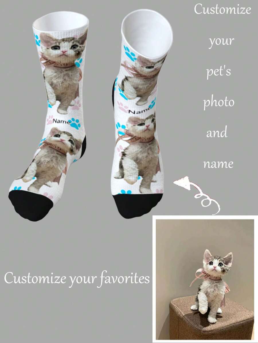 1 paire de chaussettes personnalisées avec photo d'animal de compagnie, chaussettes personnalisées avec texte, chaussettes permettant de personnaliser la photo et le nom de votre animal de compagnie, chaussettes avec photo personnalisée, chaussettes imprimées personnalisées, chaussettes amusantes avec visage personnalisé, chaussettes avec image personnalisée, pour mettre n'importe quel visage sur des chaussettes. Idéal pour les anniversaires, la Saint-Valentin, les fêtes des pères/mères, les meilleurs amis, les petits-amis/petites-amies, vos animaux de compagnie (chien, chaton, chat).