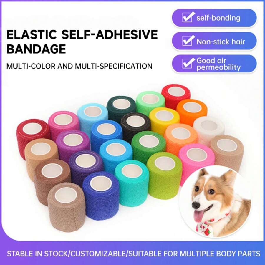 1 Roll/Self-Adhesive Bandage Fixed Bandage Animal Bandage Hand Tear Waterproof Elastic Pet Bandage, Sports Wrapping Tape Self-Adhesive Elastic Bandage Elastic Plastic Sports Knee Pad Finger Shoulder Tattoo Accessory.