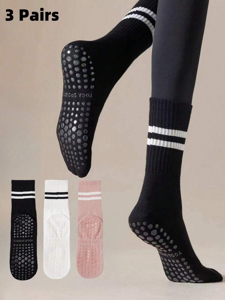 3 paires de chaussettes antidérapantes pour le Pilates, chaussettes antidérapantes pour femme pour le Pilates, chaussettes adhérentes pour le Pilates, chaussettes à grip pour le yoga, noir, blanc, rose, sport