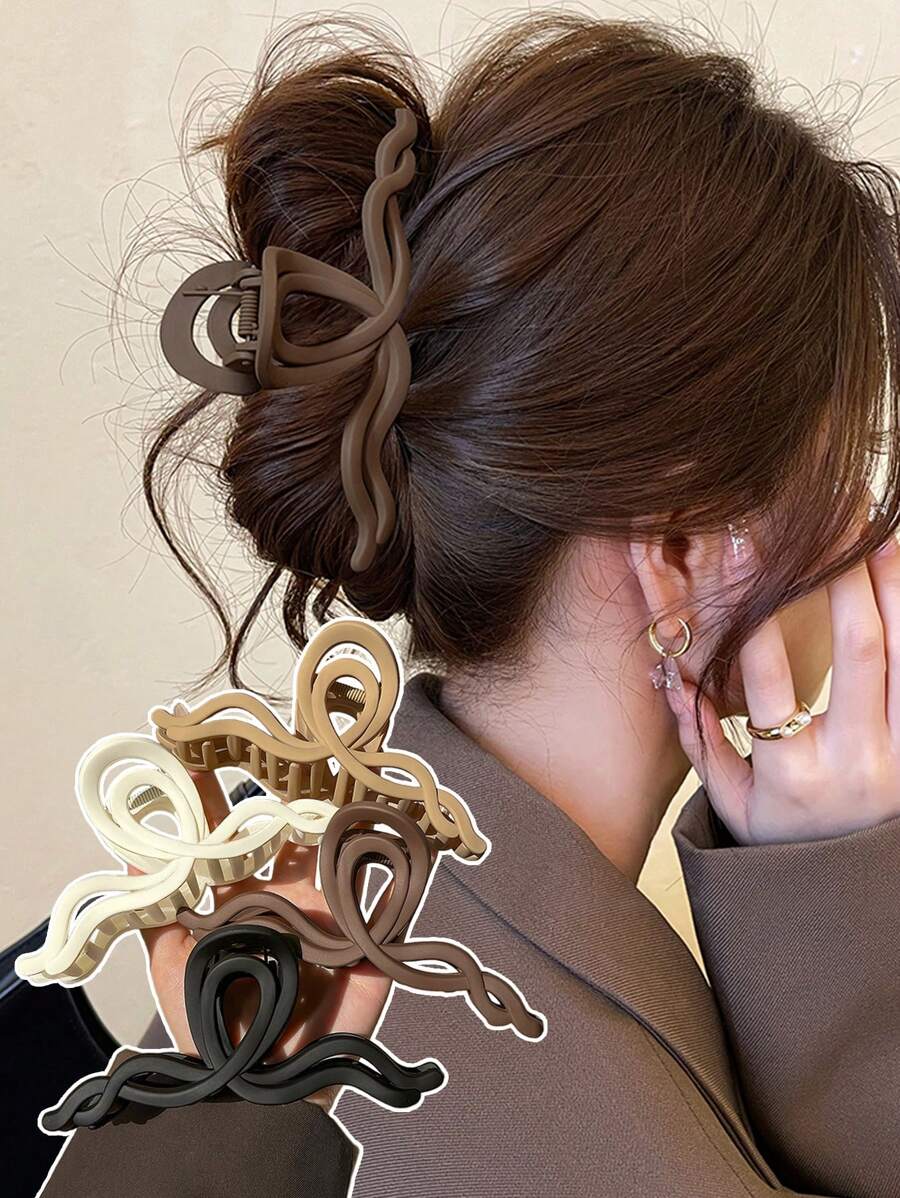 4pcs/1pc 13cm/5.12in White, Black, Khaki, Brown Oversize Wave Design Lightweight Plastic Hair Clips, Versatile Fashion High-End Elegant Minimalist Solid Color Hair Claw Clips, Suitable For Daily Wear, Casual, Party, Commute, Hairstyling, Makeup, Clothing Accessories Hair Jaw Clip Hair Clamps Hair Clutch Hair Catcher Clip