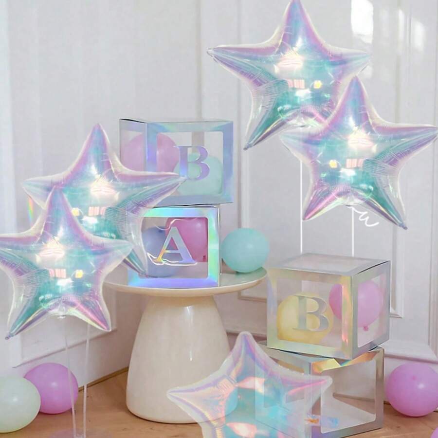 5pcs/Set 18-Inch Rainbow Star Shaped Foil Balloons - Transparent Pastel Colors, Suitable For Valentine's Day, Wedding, Birthday, Anniversary And Party Decoration, Celebration Events | Rainbow Decorations | Reflective Surface, Birthday Balloons