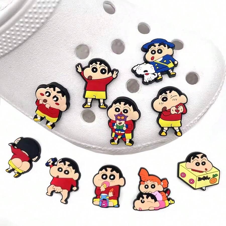 10 piezas de Dijes de Zapato con estilo Anime Crayon Shin-Chan, accesorios kawaii para zapatos, decoración DIY, regalos, coleccionables para fanáticos
