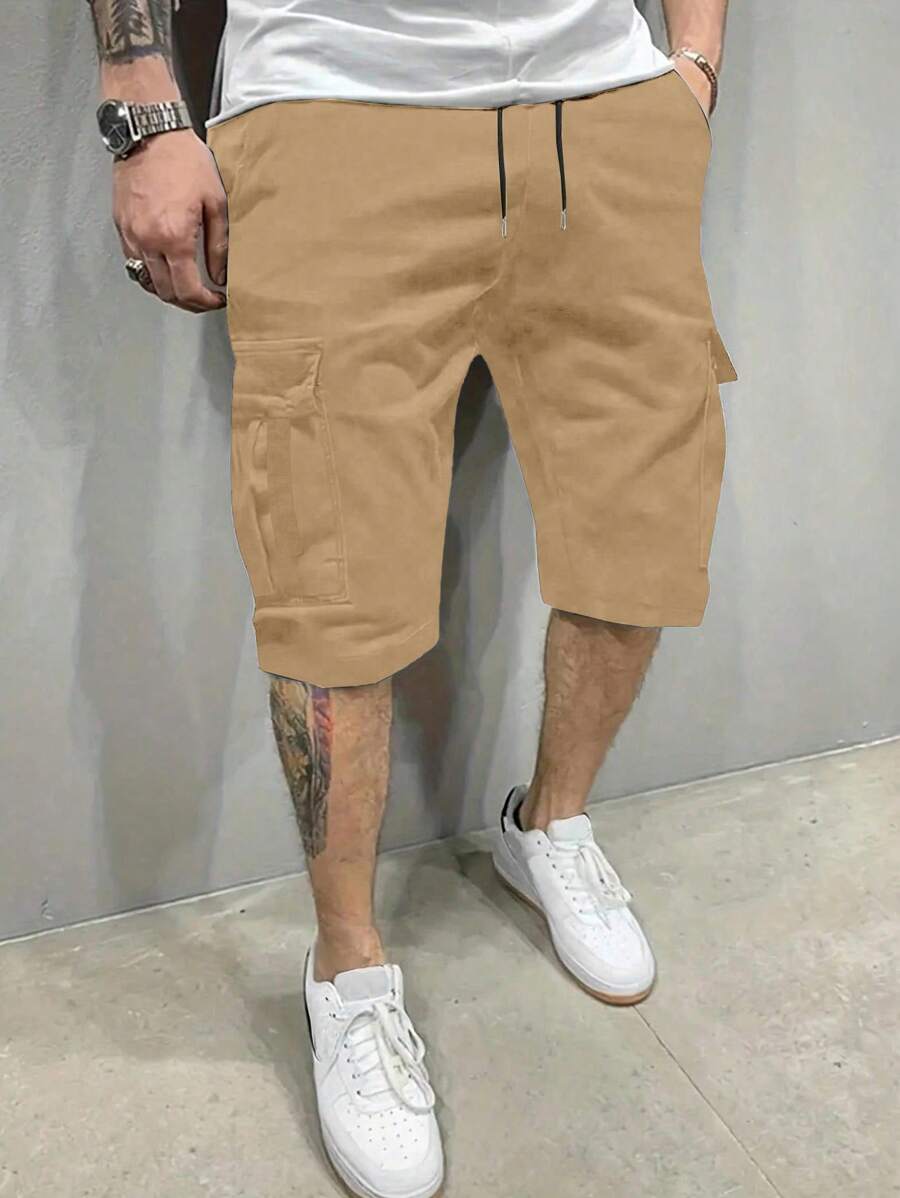 Pantalones cortos cargo informales de pierna ancha con cordón en la cintura para hombres de talla grande