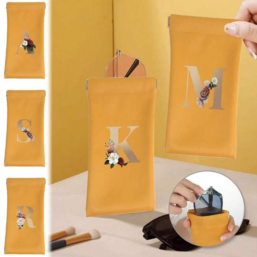 1 Peça Bolsa Portátil de Fechamento de Óculos, Bolsa de Óculos, Conjunto de Armazenamento de Óculos, Caixa de Armazenamento de Cosméticos, Fone de Ouvido, Jóias, Bolsa de Armazenamento de Lápis de Olho e Sobrancelha, Bolsa de Armazenamento de Cabo de Dados e Carregador, Padrão de 26 Letras Iniciais
