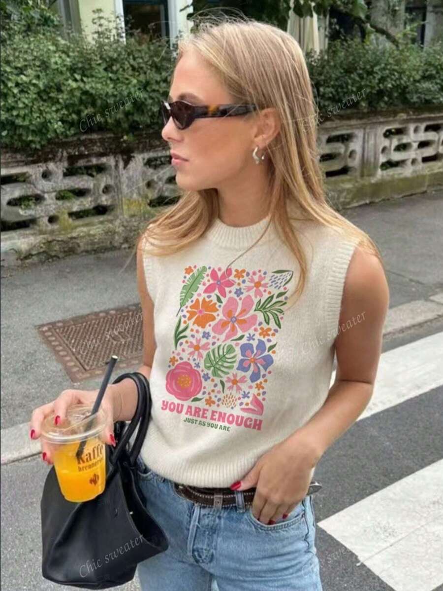 Nouveau débardeur rond d'été pour femmes avec imprimé floral et feuillage coloré, t-shirt blanc d'été, simple et , idéal pour les déplacements, Top d'été pour femmes