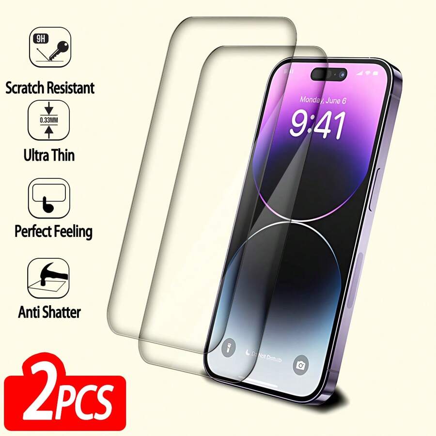 2pcs Crystal-Clear Transparent Screen Protector Compatible With Iphone Ultra-Thin Anti-Scratch & Anti-Fingerprint Glass Film With Silky Smooth Touch For Daily Protection, Commuting, Nail Art Matching & Selfie-Ready Aesthetic (Bubble-Free Installation & True Color Transparency) Gift For Birthday, Family, Friends Tempered Glass, Phone Screen Protector, Phone Accessories