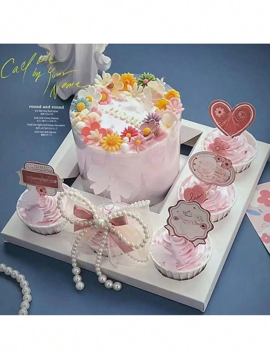 1/3pcs Cupcake And Cake Box, 5 Cupcake Slots And 1 Cake Slot, Cupcake Cake Baking Supplies Box, Snack, Donut Packaging Boxes