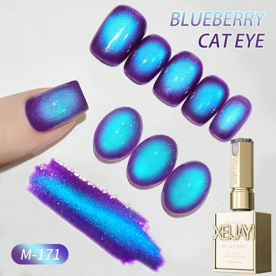 XEIJAYI 1PC Blueberry Cat Eye Gel Nail Polish, UV LED Curing, Long-Acting Fast Drying Nail Art Gel - Ideal Gift For Women For Spring And Summer