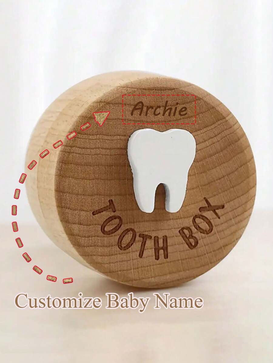 1pc Personalized Customization Tooth Fairy Box, Tooth Fairy Keepsake Box, 3D Carved Wooden Box, Souvenir, Cute Tooth Holder, Great Christmas Halloween Thanksgiving Day Gift, New Year's Gift, Valentine's Day Gift Back To School