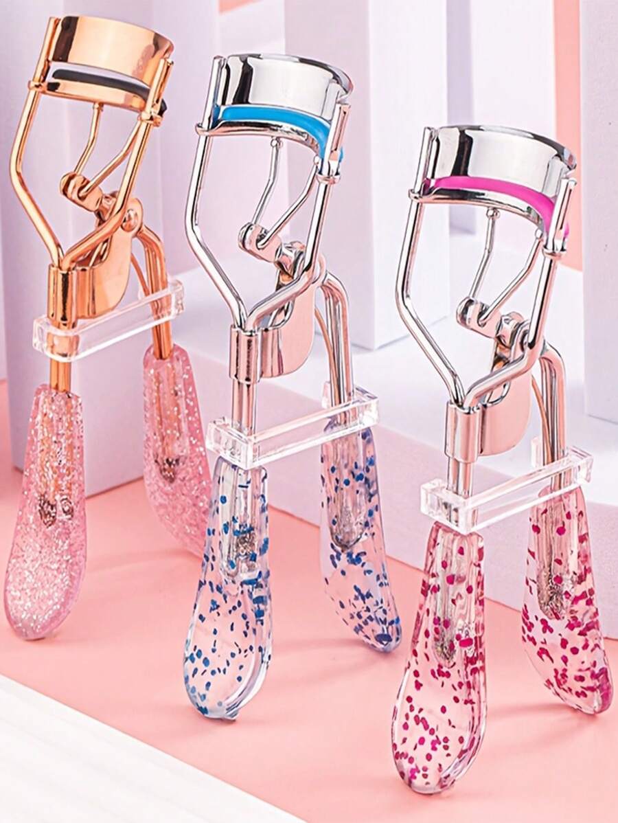 4 piezas de rizador de pestañas portátil, rizador de pestañas curvo de acero inoxidable con mango de glitter multicolor, para rizar y dar forma, levantar pestañas, rizador de pestañas natural de larga duración adecuado para todos los tipos de ojos, muy adecuado para las pestañas y cejas de las mujeres.