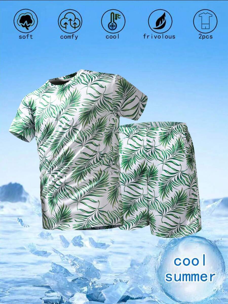Completo da uomo composto da maglietta a maniche corte in seta ghiacciata traspirante e pantaloncini, set da allenamento a 2 pezzi, asciugatura rapida, per corsa, ciclismo e fitness