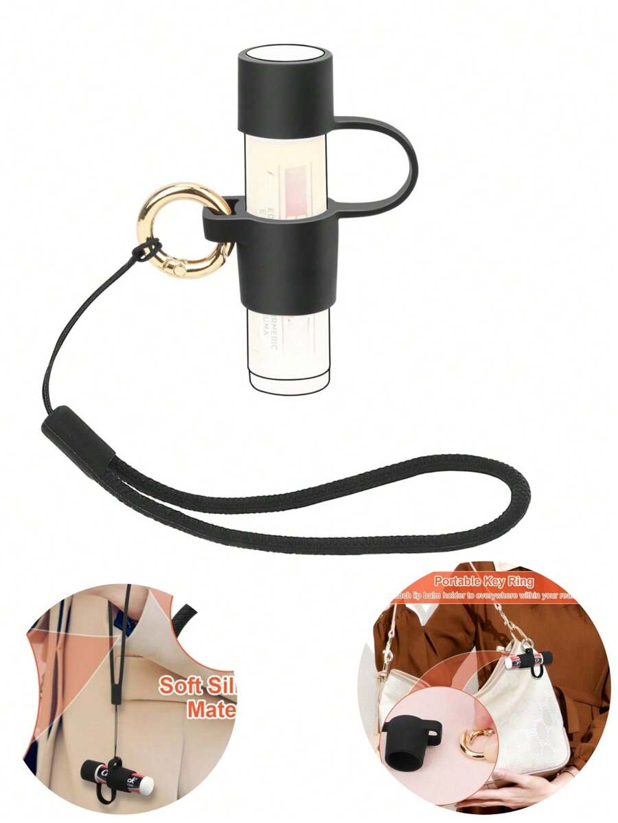Silicone Holder With Cap Cover, 0.6'' Diameter Portable Lip Balm Holder Key Chain Sleeve Keychain Holder With Wrist Strap Lanyard, Perfect Gifts For Birthdays, Party, Anniversaries, Wedding, Travel, Not Easy To Lose, Lipstick Organizer Gifts For Women,For Holiday Beach, Bathroom Collection, Bedroom Collection, Large Capacity