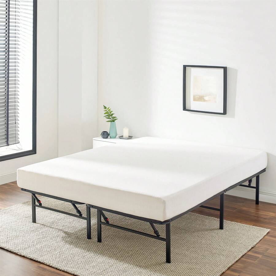 Mainstays Queen 14" High Profile Foldable Steel Platform Bed Frame With Storage Space Under Frame, No Box Spring Required, Black